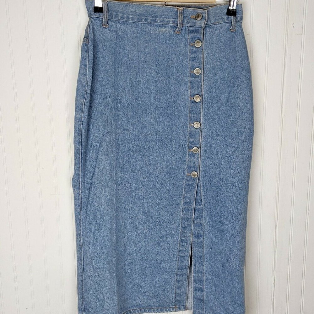 Vintage Gitano Jean Denim Skirt Midi Button Front Size 28" Waist